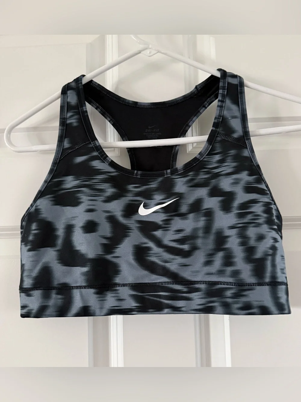 Nike Gray & Black Abstract Print Racerback Sports Bra